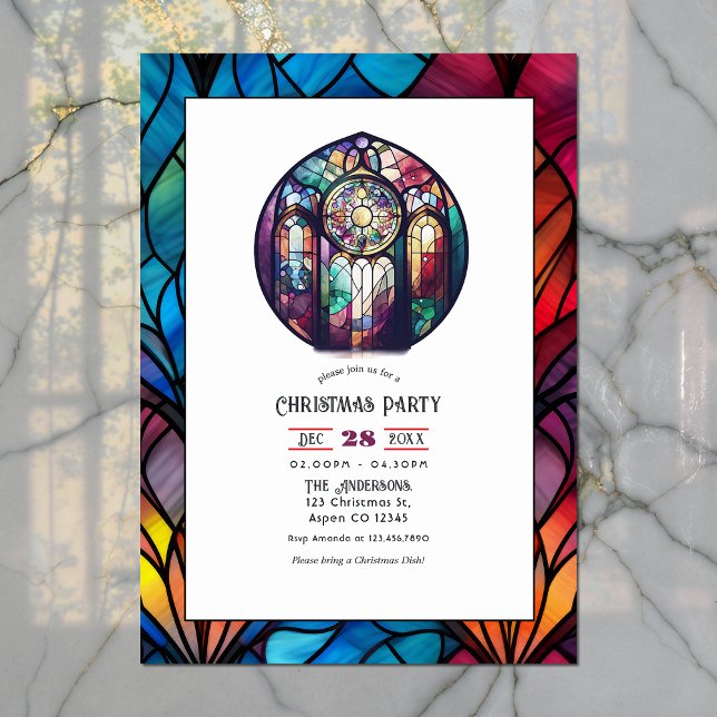 Stained Glass Rose Window Christmas Party Invitation (Stained Glass Rose Window Christmas Party Invitation)
