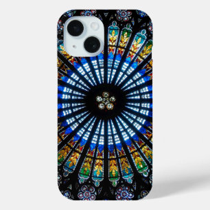 Stained glass rose window in France's Strasbourg iPhone 15 Case