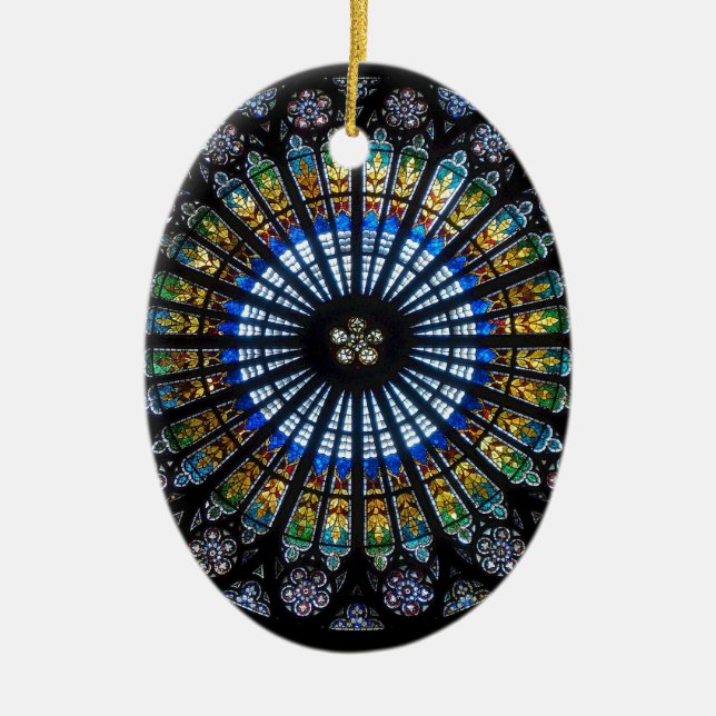 Stained glass rose window in France's Strasbourg Ceramic Ornament (Front)