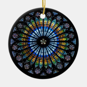 Stained glass rose window in France's Strasbourg Ceramic Ornament