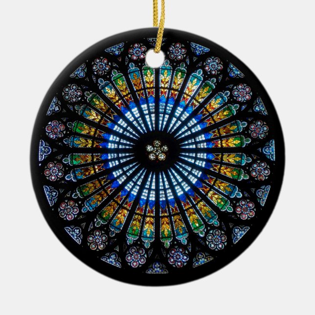 Stained glass rose window in France's Strasbourg Ceramic Ornament (Front)
