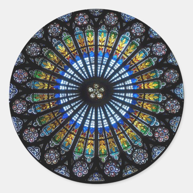 Stained glass rose window in France's Strasbourg Classic Round Sticker (Front)