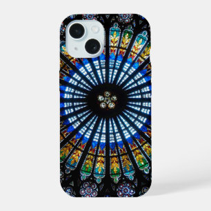 Stained glass rose window in France's Strasbourg iPhone 15 Case