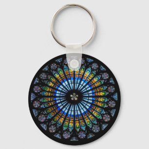 Stained glass rose window in France's Strasbourg Keychain