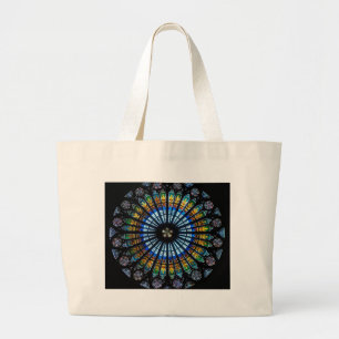 Stained glass rose window in France's Strasbourg Large Tote Bag
