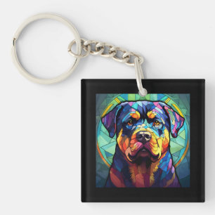 Stained Glass Rottweiler  Keychain