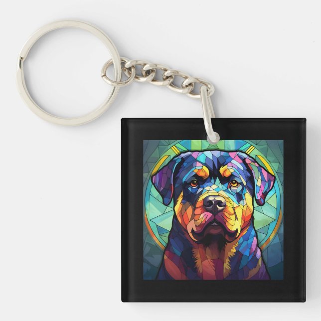 Stained Glass Rottweiler  Keychain (Front)