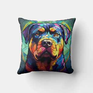 Stained Glass Rottweiler Throw Pillow