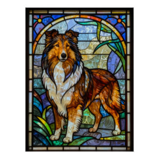 Stained Glass Rough Collie Dog Breed Art Print