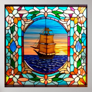 ⛵ Stained Glass Sailing Decor For Coastal Room 