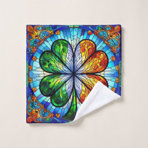 Stained Glass Saint Patrick's Day Irish Clover Wash Cloth