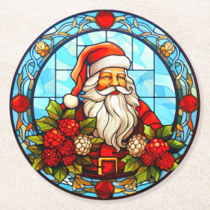 Stained Glass Santa Christmas Ornament-67672 Round Paper Coaster