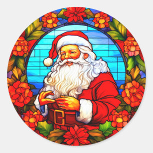 Stained Glass Santa Christmas Ornament-67674 Classic Round Sticker