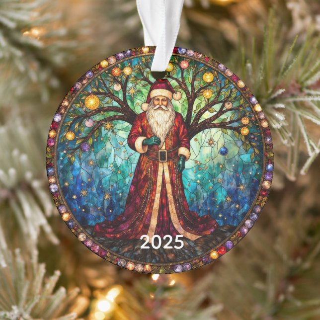 Stained Glass Santa Claus Christmas Tree of Life  Ornament (Tree)