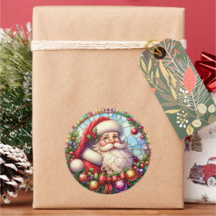 Stained Glass Santa Claus Classic Round Sticker
