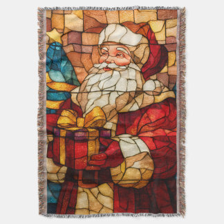 Stained Glass Santa Throw Blanket