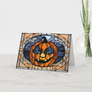 Stained Glass Scary Halloween Pumpkin  Holiday Card