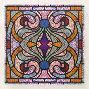 Stained Glass Scroll Design in Pink and Apricot Coaster