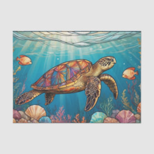 Stained Glass Sea Turtle, Fish, Coral, Ocean Tissue Paper