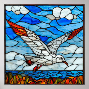 🕊️ Stained Glass Seagull Art Gift For Home 🌊 Poster
