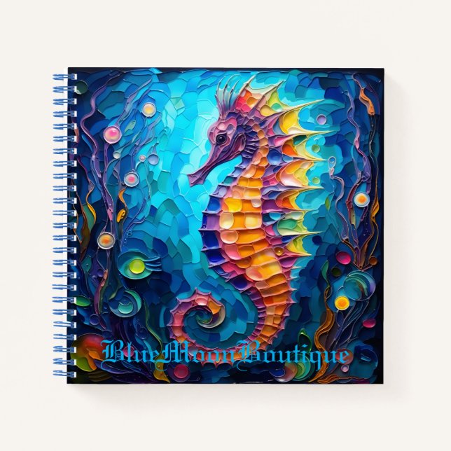Stained Glass Seahorse Spiral Notebook (Front)