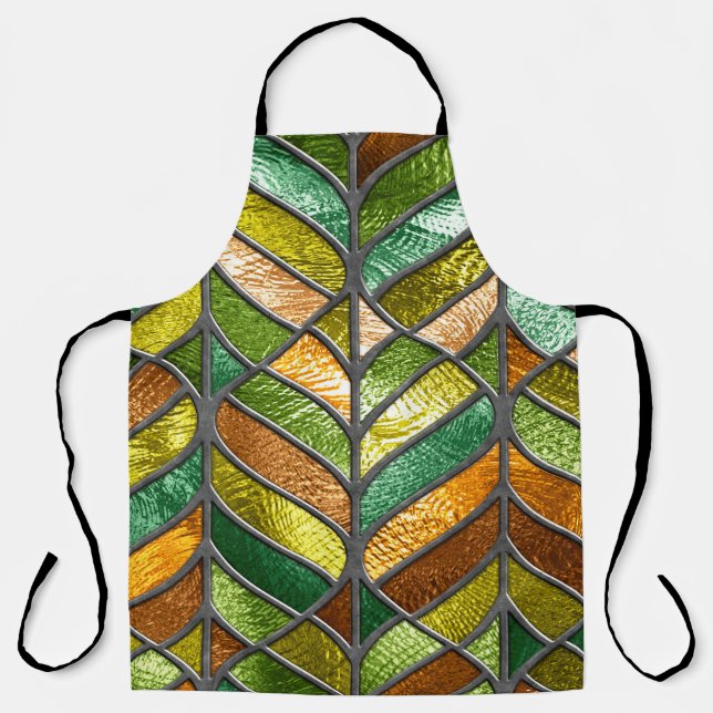 Stained glass seamless texture with leaf pattern,  apron (Front)