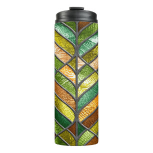 Stained glass seamless texture with leaf pattern, thermal tumbler