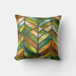 Stained glass seamless texture with leaf pattern,  throw pillow