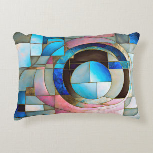 “Stained Glass Serenade” Colourful Abstract Art Accent Pillow