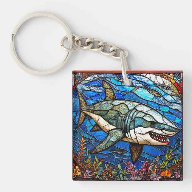 Stained glass shark keychain (Front)