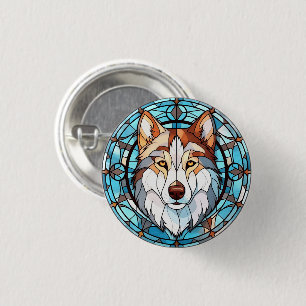 Stained Glass Siberian Husky Dog 1 Inch Round Button