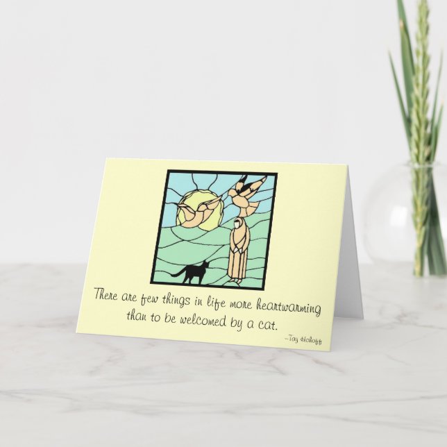 Stained glass: Sister Seraphim with cat and birds Thank You Card (Front)