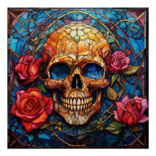 Stained Glass Skeleton Design Poster