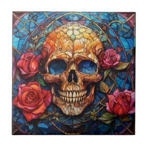 Stained Glass Skeleton Design Tile