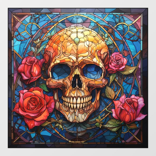 Stained Glass Skeleton Design Window Cling (Sheet)