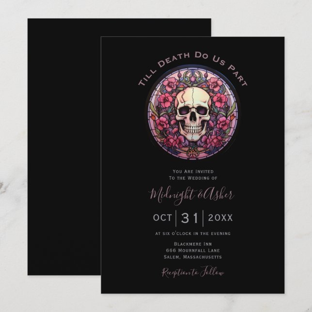 Stained Glass Skull Till Death Do Us Part Wedding Invitation (Front/Back)