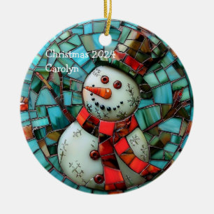 Stained Glass Snowman Personalized Ceramic Ornament