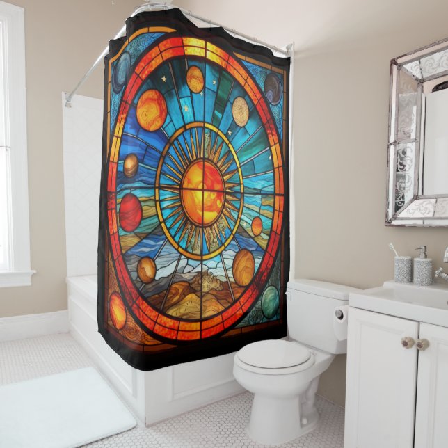Stained Glass Solar System Shower Curtain (In Situ)
