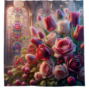 “Stained Glass Splendour: Dew-Kissed Roses Bouquet