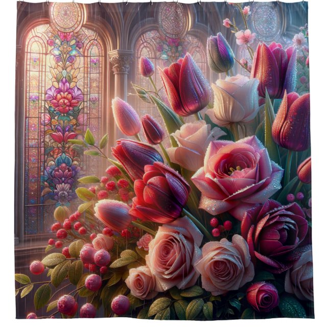 “Stained Glass Splendour: Dew-Kissed Roses Bouquet (Front)