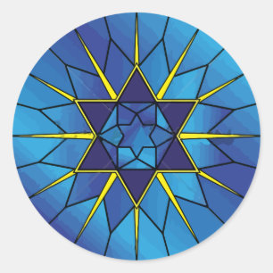 Stained Glass Star of David Round Sticker Seal