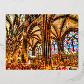 Stained Glass Strasbourg Cathedral Foil Holiday Postcard