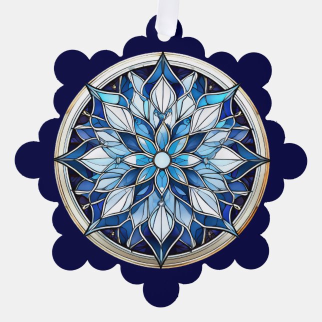 Stained Glass Style Abstract Snow Flake Ornament Card (Front)