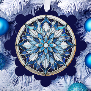 Stained Glass Style Abstract Snow Flake Ornament Card