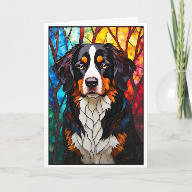 Stained Glass Style Bernese Mountain Dog Card (Front)