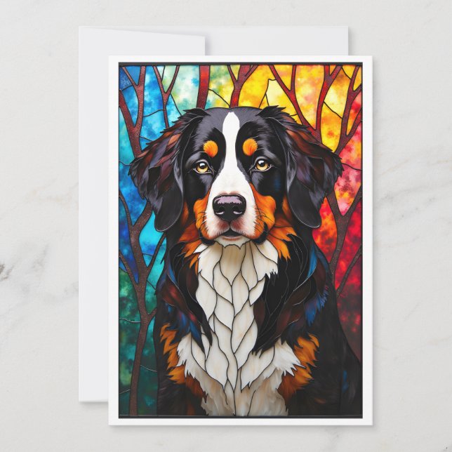 Stained Glass Style Bernese Mountain Dog Card (Front)