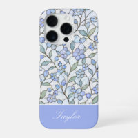 Stained Glass Style Blue Floral Personalized Name