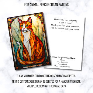 Stained Glass Style Cat Rescue Organization Flat Thank You Card
