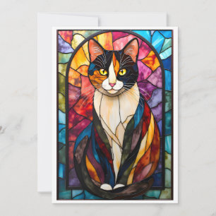 Stained Glass Style Charming Calico Cat Card