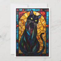 Stained Glass Style Cute Black Cat Flat
